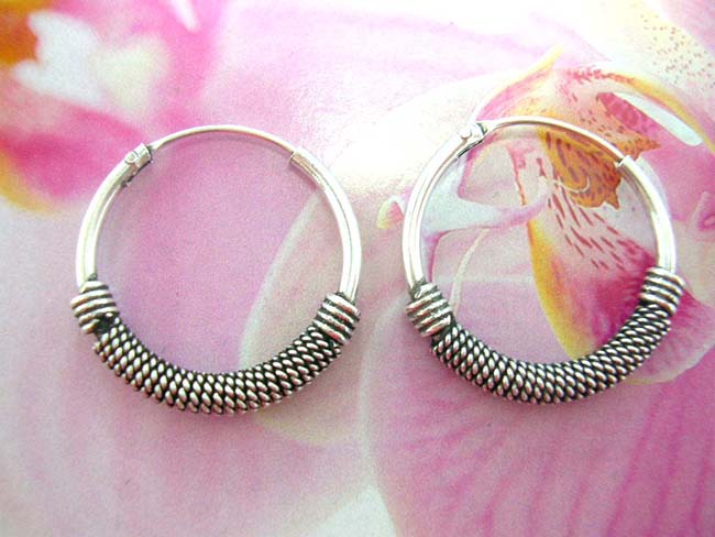 Indonesian jewelers online, wholesale New age 925. sterling silver hoop earrings with beaded coil design