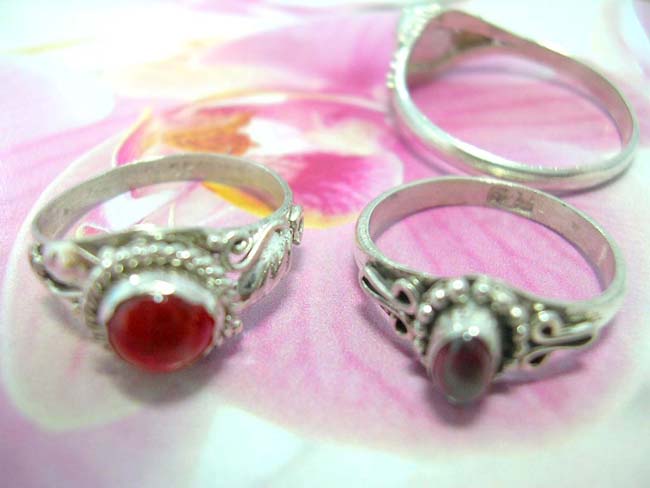 Fantasy gift wear exchange company, Red garnet gem embedded in vintage style decorative framed ring