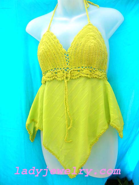 Indonesia artisan crafted fashion apparel jewelry store. Lingerie styled green crochet camisole designed sexy top 