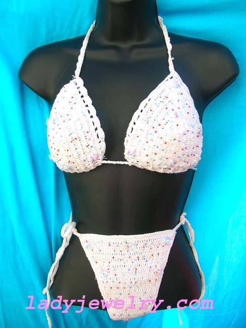 Sexy bathing suit boutique shop. Hot summer style needle work art bikini in pure white with beautiful beads and sequin flower design 