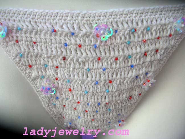 Sexy bathing suit boutique shop. Hot summer style needle work art bikini in pure white with beautiful beads and sequin flower design 