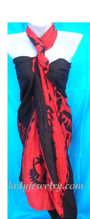 Exotic wear catalog distributor. Tribal art gecko motif sarong dress in black and red 